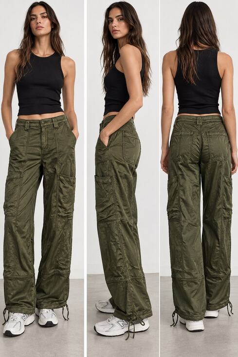 American Eagle Outfitters Pants - American Eagle silky olive green cargo pant side pocket drawstring ankles S Tall